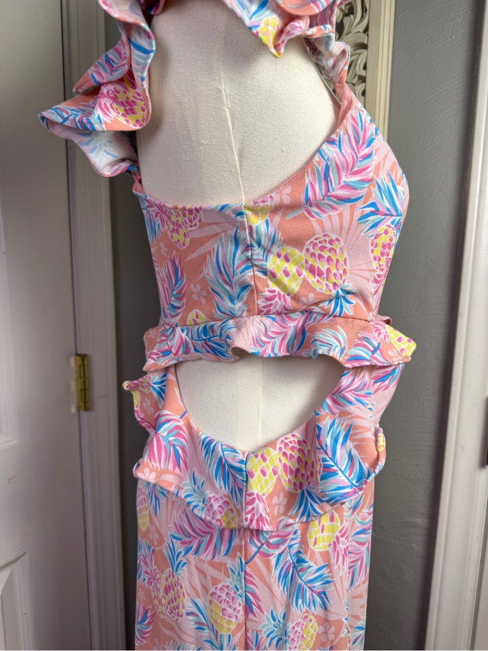 Simply Southern Pineapple Ruffle Maxi Dress Large Tropical Resort Cruise Pink - Picture 7 of 13